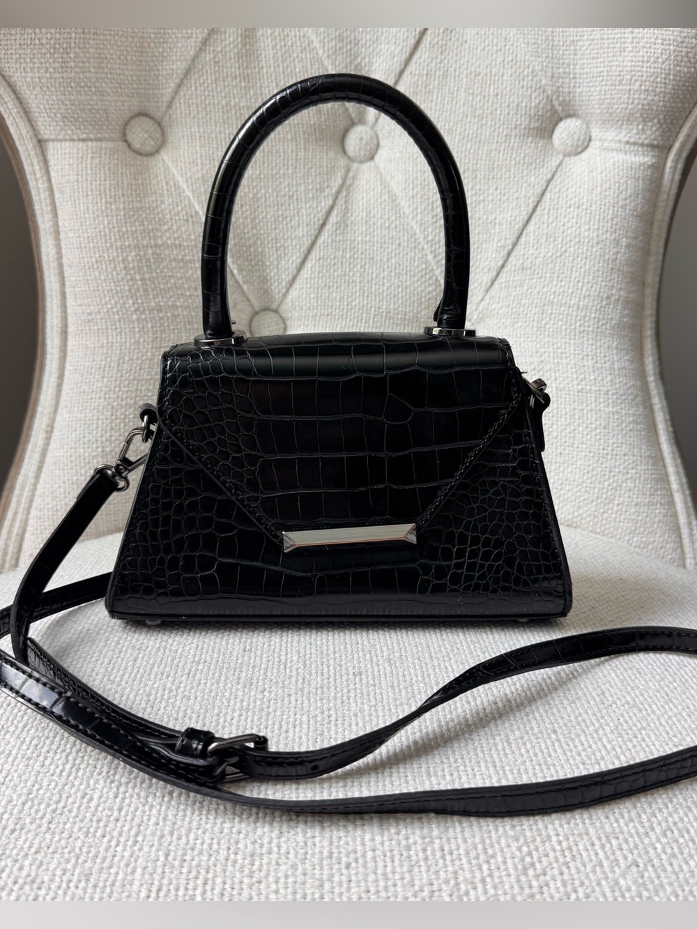 Aldo Croc-Embossed Structured Mini Top Handle Bag in Black